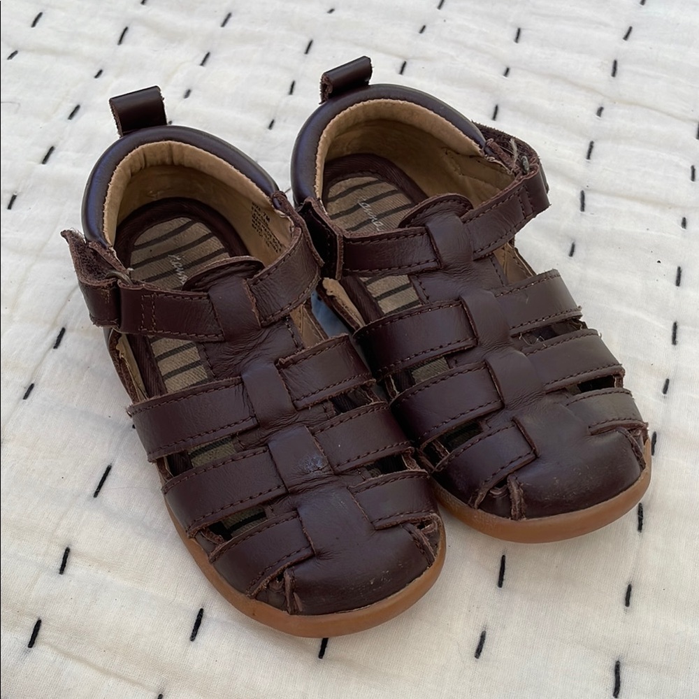 Hanna Andersson Brown Leather Sandals with Closed-Toe Design